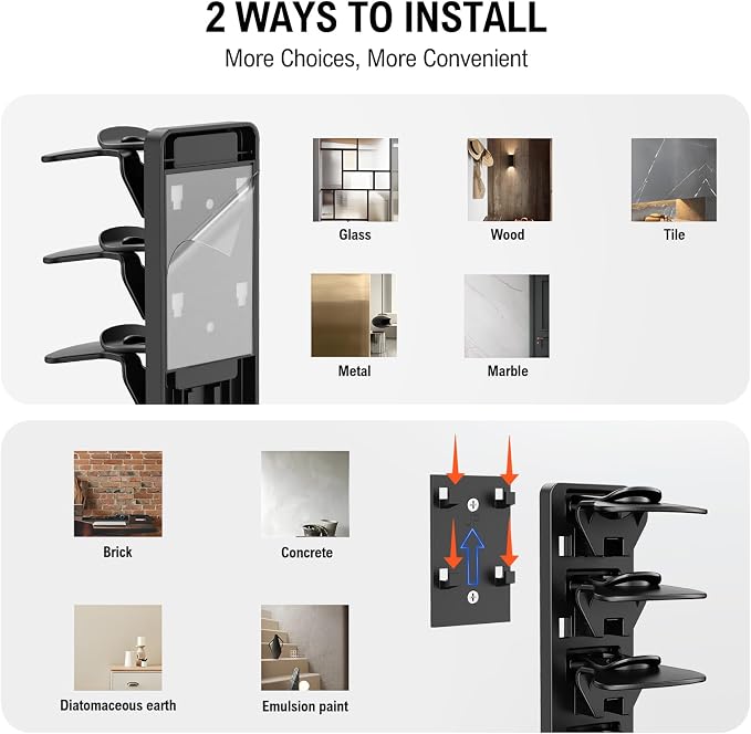 Hat Organizer for Baseball Caps 2 Pack, Adhesive Hat Rack for Wall Hold Up to 40 hats,With 4 Fixed Glue(Black-2 Pack+4 Fixed Glue)