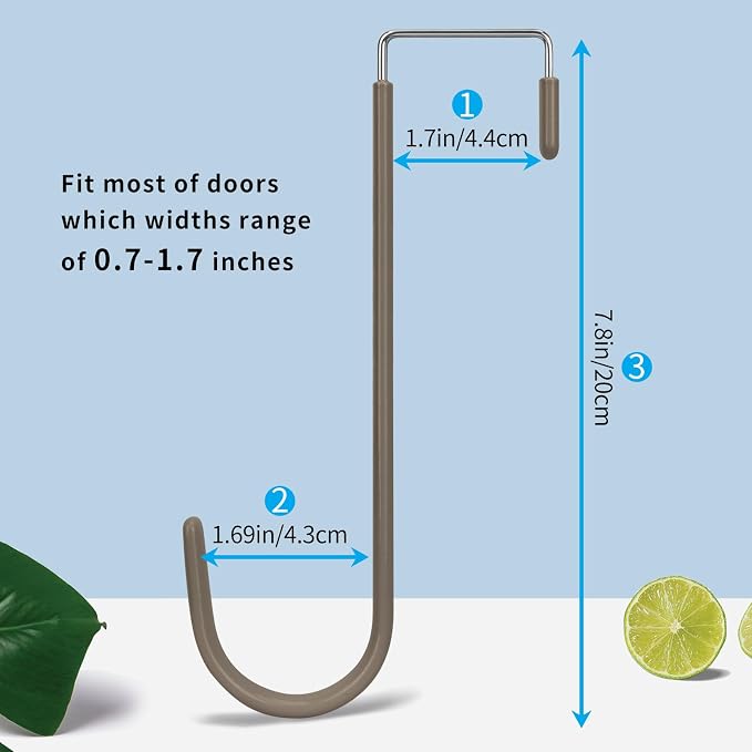 FYY Over the Door Hooks, Single-Hanger 4 Pack, Fits Doors 1.6" Brown | Heavy Duty Metal, Hold 20lbs, Rubber-Coated, No-Drilling, for Bathroom Dorm, Hanging Towels Clothes Hats Bags Coats Wreaths