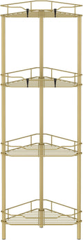 HuggieGems 4 Tier Floor Standing Corner Shower Caddy Organizer Shelf with Hooks, Bathroom Shelves Stand Rack, Gold