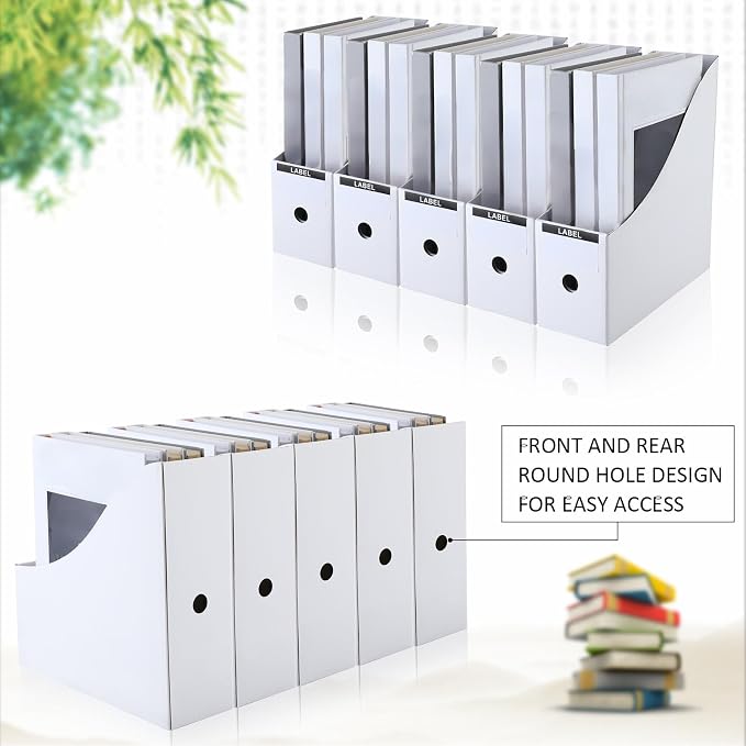 Geyee 50 Pcs Cardboard Magazine Holder Magazine File Holder Magazine Storage Box Document Magazine File Organizer with 50 Pcs Labels for School Office Home Supplies (White)