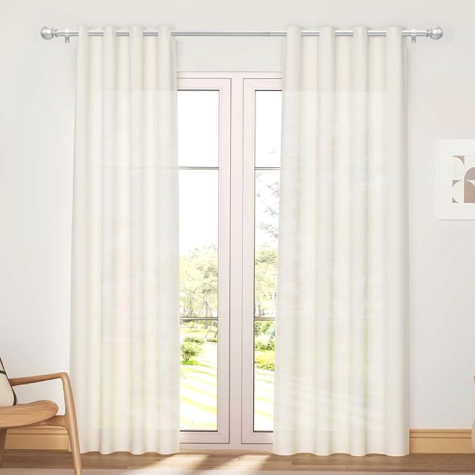 Silver Curtain Rod for Windows 28 to 48 Inch, 5/8 Inch Diameter Adjustable Curtain Rods With Brackets, Heavy Duty Easy to Install Curtain Rods for Bedroom, Outdoor Curtain Rod for Patio