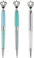 YOUMI Ballpoint pen, 3Pcs Crown Crystal Metal Pen, Sparkling Cute Pen, Personalized Crystal Pens，Black Ink Rhinestones Pen,Glitter Diamond Pen (set 2)