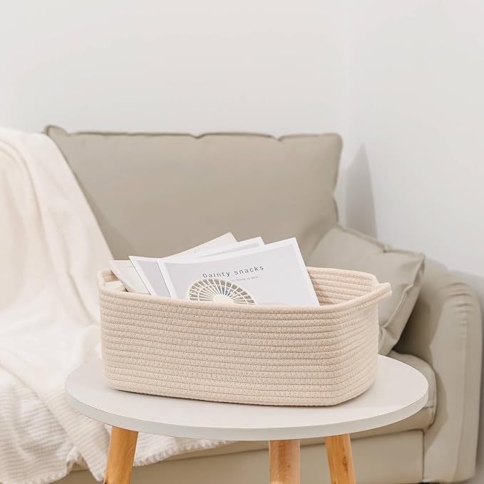 CubesLand Cube Storage Organizer Basket Bin, Cotton Rope Shelves Basket | Durable Woven Rectangular Shelf Basket for Organizing, Nursery Toys Basket, Beige Basket