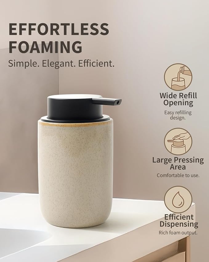 BosilunLife Foam Soap Dispenser, Hand Pump Dispenser for Kitchen Sink | Ceramic Foaming Hand Dispenser for Bathroom Modern Farmhouse Small Soap Dispenser (Greige with Speckle, Foam Pump)
