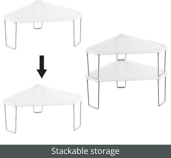 mDesign Plastic/Steel Corner Stackable Rack, Storage Organizer Shelf for Bathroom, Vanity, Countertop, Sink, Cabinet, Holds Makeup, Shower Accessories, Ligne Collection - 2 Pack - Clear