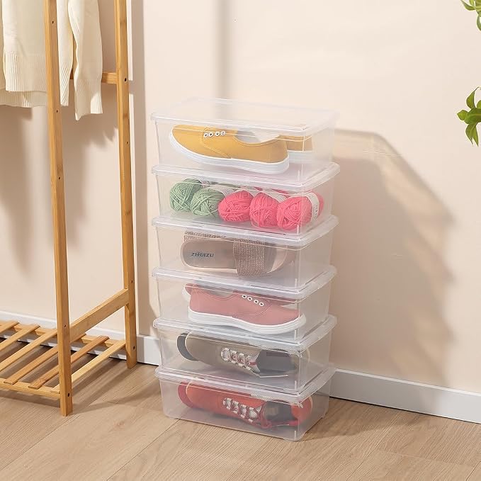 Shoe Storage Box Clear Plastic Stackable Storage box with Lid Durable Closet Containers for Shoes, Crafts and Art Supplies (10 Pack)