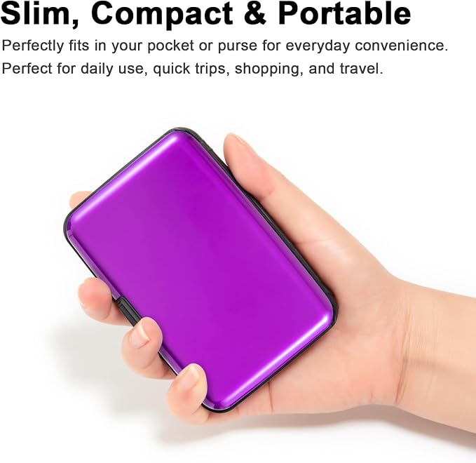 Credit Card Holder, RFID Blocking Metal Card Wallet for Women Men Slim ID Card Holders Protector Aluminum Business Hard Case (Purple)