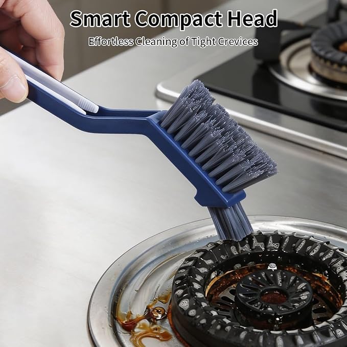 3-in-1 Grout Brush and Crevice Cleaner,with V-Shaped Bristles & Hair Clip-Multi-Surface Gap Cleaning Tool for Bathroom Tiles,Kitchen,Window Tracks,and Narrow Corners (Blue)