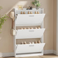 Shoe Cabinet Organizer with 3 Flip Drawers，Freestanding Shoe Rack Cabinet，Narrow Shoe Cabinet Storage for entryway，Foyer, Hallway, White, 23.6" W × 6.3" D × 47.2" H
