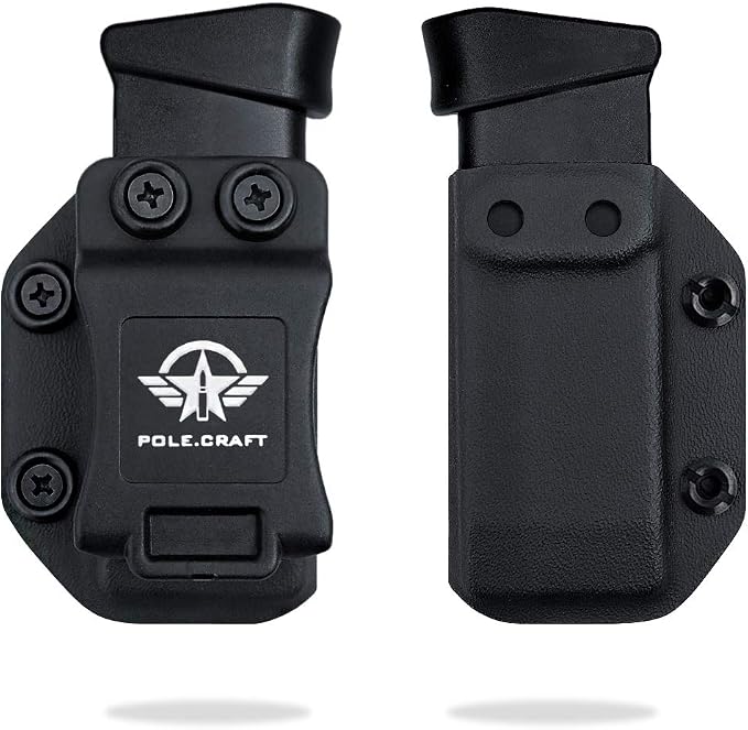 POLE.CRAFT IWB/OWB Magazine Holster Kydex - Mag Carrier Fits: 9mm .40 Double Stack / 9mm .40 Single Stack - P365 1911 Glock 19 19X 17 26 27 28 43 22 23 25 26 27 31 32 33 34 35 37 38 Glock43X .. Mag