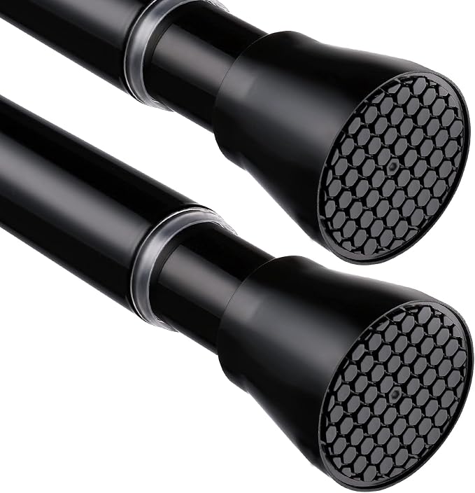 2 Pack Black Tension Curtain Rod 30 to 64 Inch,Adjustable Curtain Rod,Shower Tension Curtain Rod No Drilling,7/8" Spring Curtain Rods for Windows Closet Doorway Door