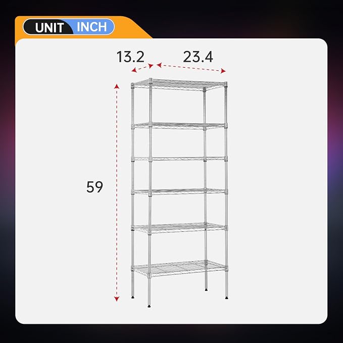 Meet perfect 6-Tier Wire Shelving Unit, 900LBS Heavy Duty Metal Storage Shelves, Adjustable Standing Rack Organizer for Kitchen Pantry Garage Laundry Room, 24" W x 14" D x 61" H