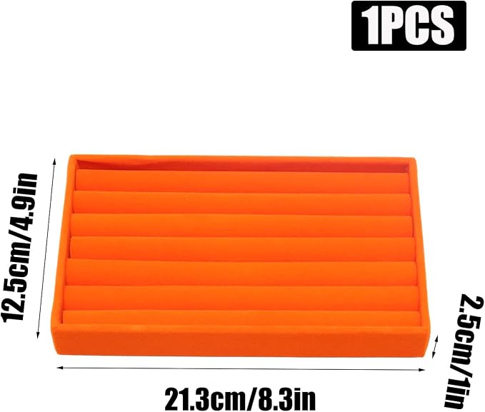 Velvet Jewelry Trays for Drawers, Orange Stackable Jewelry Drawer Organizer Inserts, Ring Earring Necklace Bracelet Holder Organizer Storage Display Tray with Removable Dividers, 8 Rolls