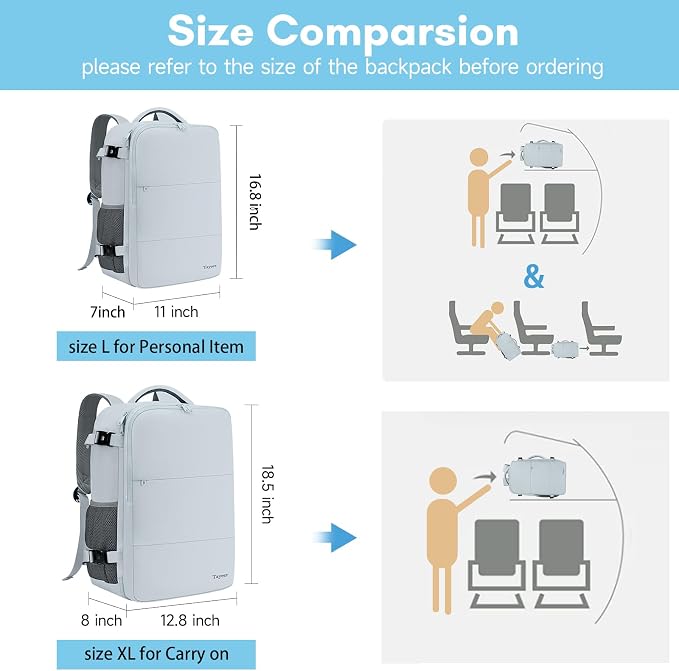 Taygeer Carry On Backpack, 40l Travel Backpack for Women Airline Approved | Cute Underseat Personal Item Travel Bag With Shoe Compartment, Casual Daypack Gifts for Friend Hiking Outdoor Weekend,Blue