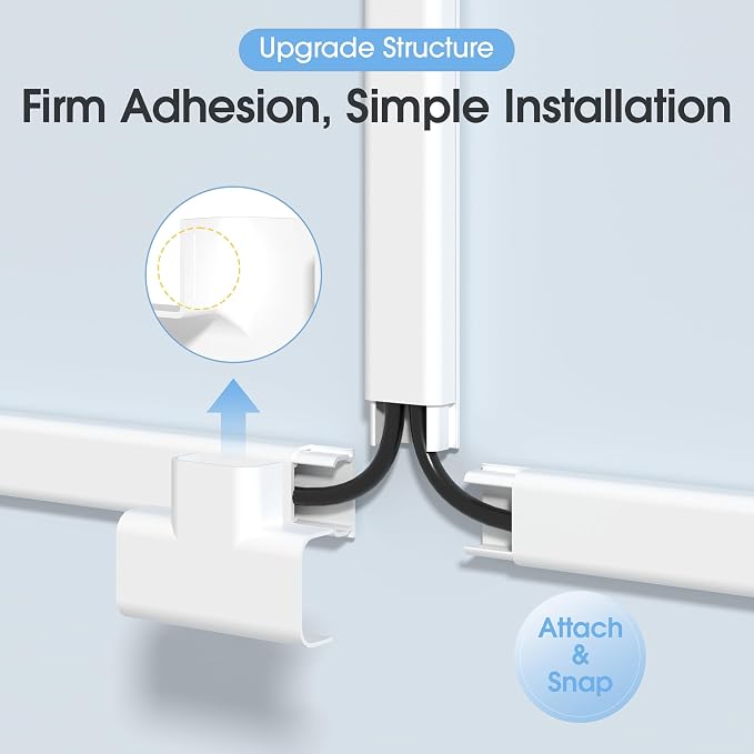 141in Cord Hdier for Wall, Paintable Wire Covers for 2 Cords TV on Wall, Medium Cable Management Kit, Cable Hiding for Wall White, W0.95in H0.47in