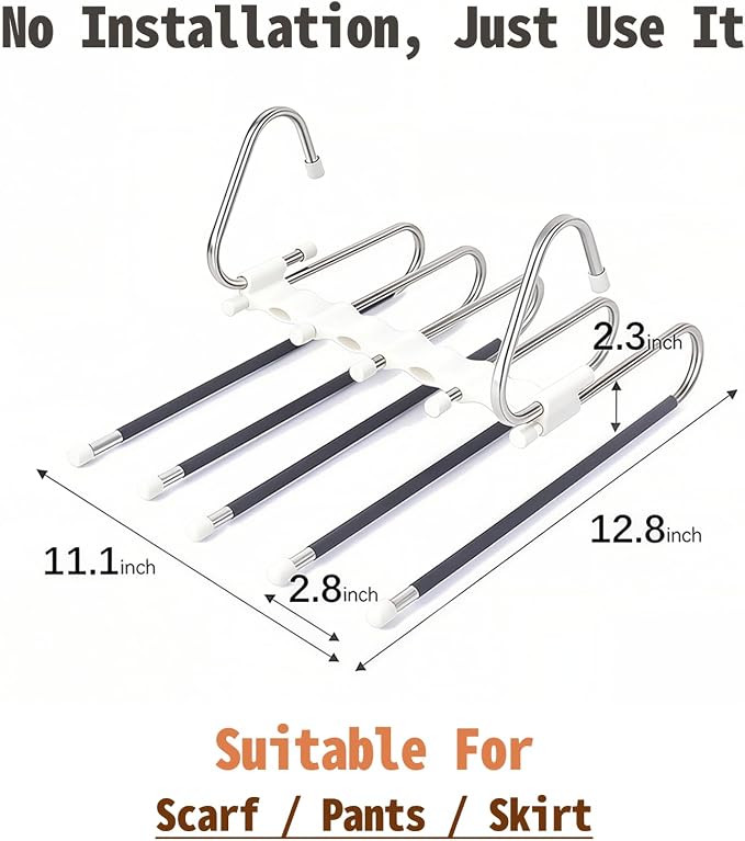 Pants Hangers Space Saving 5 Tier - 4 Pack Closet Organizers and Storage Closet Organizer,Anti-Slip Design,Closet Organizers and Storage for Pants Jeans Skirts Scarf Legging