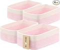 MiniArk Small Storage Baskets for Organizing | Closet Organizer Bins | Shelf Toy Basket | Woven Rope Baskets | Cube Decorative Box | Shallow Basket | 11.5x7.5x4.7” | 4 Packs White Pink