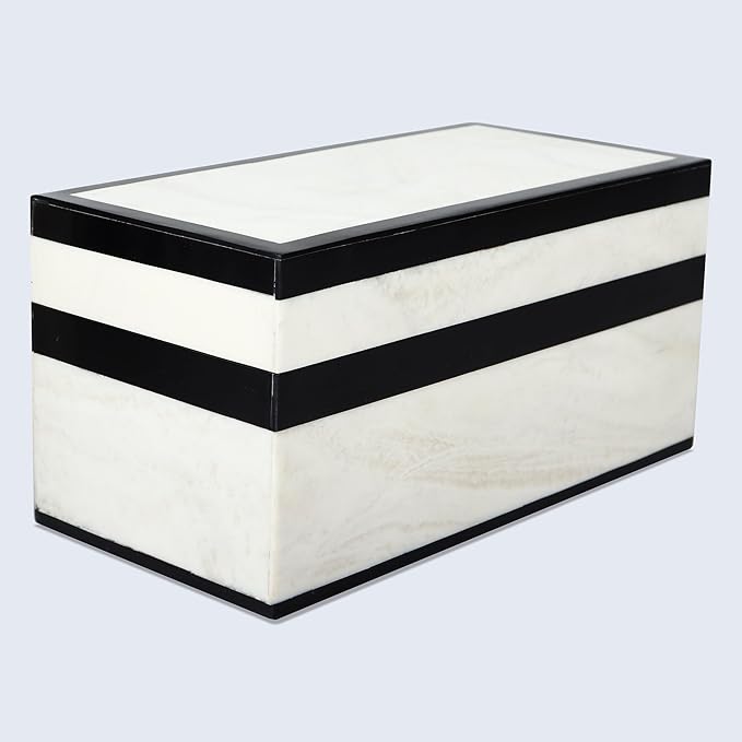 Handicrafts Home Large Decorative Storage Box with Lid – Black White Modern Jewelry Box, Keepsake Storage Box for Coffee Table, Bedroom, Shelf & Home Decor – Mono Court 10 x 5 x 5