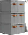 Homsorout Storage Bins with Lids - Fabric Storage Baskets for Shelves, 6 Pack Foldable Decorative Boxes with Handles, Stackable Organizer Bins for Home, Nursery, Dorm, Grey