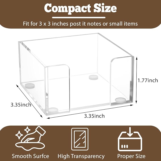 Acrylic Sticky Note Holder, 3x3 Crystal Clear Notepad Holder with Anti-Slip Base Sticky Note Dispenser for Office Desk, Home Organizer