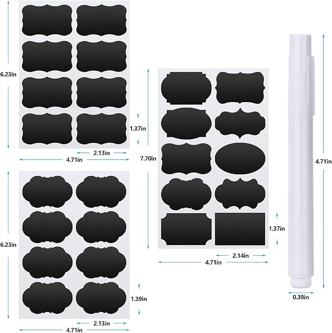 Chalkboard Labels - 180pcs Waterproof Reusable Blackboard Stickers with 2 Free Erasable White Chalk Marker, Mini Decorative Chalk Labels for Jars Containers Kitchen Home Pantry Office