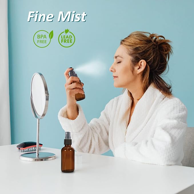 4 oz Amber Glass Spray Bottles for Essential Oils, Small Empty Fine Mist Spray Bottle,4 Pack with Funnel Dropper