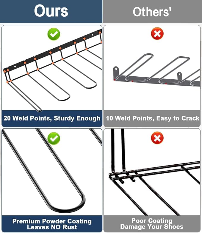 Boot Rack Wader Hanger Wall Mounted- (4 Pair) Sturdy Metal Boot Organizer, Tall Shoe Holder for Closet, Entryway, Indoor, Garage