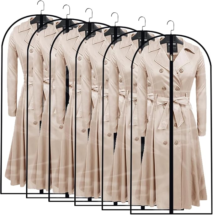 Clear Garment Bags for Hanging Clothes Travel (24'' x 54'' Set of 6) Clothes Storage Bags Closet Cover for Open Closet with Zipper for Suit, Sweaters Travel Laundry Wardrobe Closet Garment Dust Cover