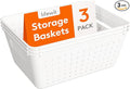 Lifewit Plastic Storage Basket for Organizing, 3 Pack Stackable Storage Bins, Open Containers for Shelving, Pantry, Office and Cabinet, 3 Large Size, White