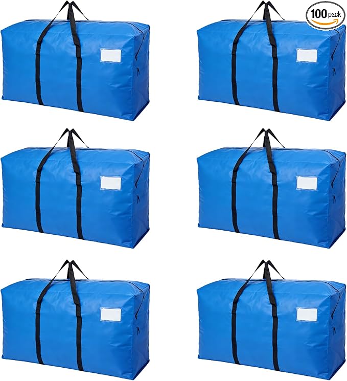 6 Pack Heavy Duty Moving Bags with Backpack Straps & Handles, Large Storage Bags with Zipper for Clothes, College Moving Supplies and Dorm Essentials (24 Gal, Blue)