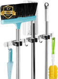 AceMining Broom Holder Wall Mount, 3 Racks 4 Hooks Heavy Duty Mop Organizer | Mop Holder Wall Mount and Broom Hanger for Garage, Laundry Room, Kitchen and Utility Storage