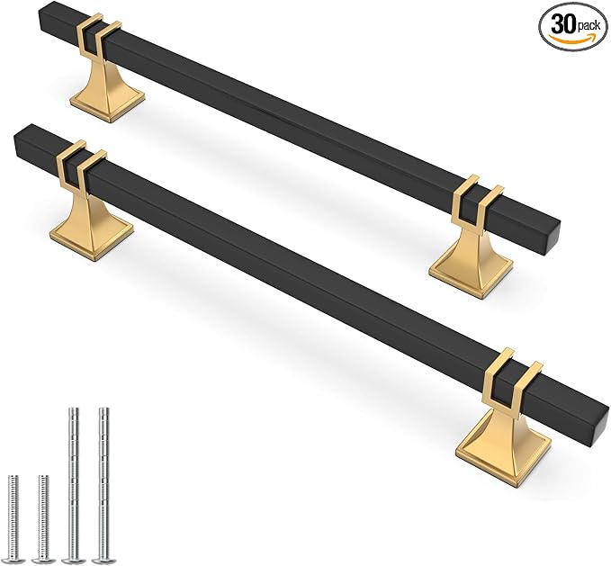 30 Pack 6-1/4 Inch Cabinet Pulls Black and Gold Cabinet Handles Kitchen Cabinet Handles, Black Dresser Drawer Pulls Kitchen Cabinet Hardware
