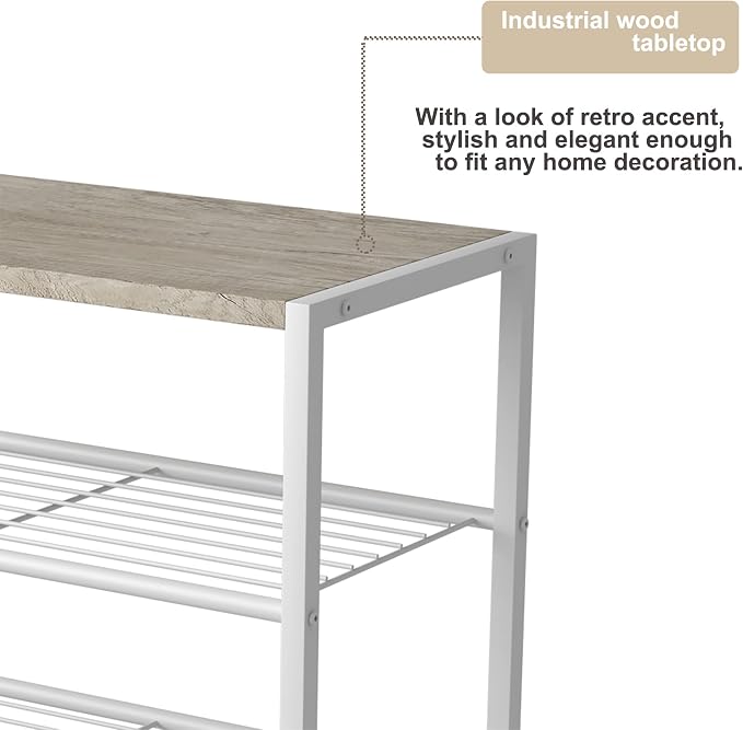HOMEFORT 5-Tier Shoe Rack, Storage Shelf, Industrial Tower, Narrow Organizer for Closet Entryway, Small Table With Durable Metal Shelves, White Oak