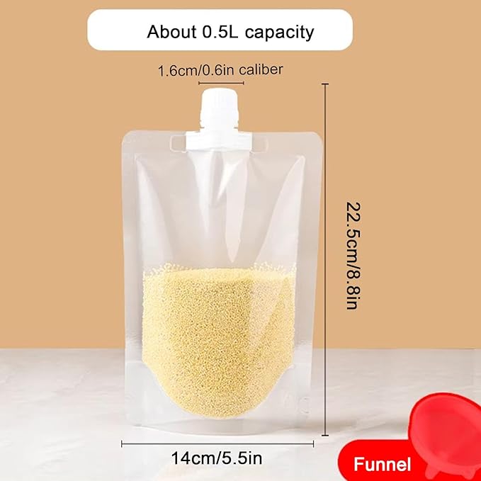 【15 Pack】Food Storage Bags Grain Moisture-proof Sealed Bags Stand Up Packaging Pouches Large Reusable Sealed Bag with Handle and Cap BPA Free,5.5"x8.8"