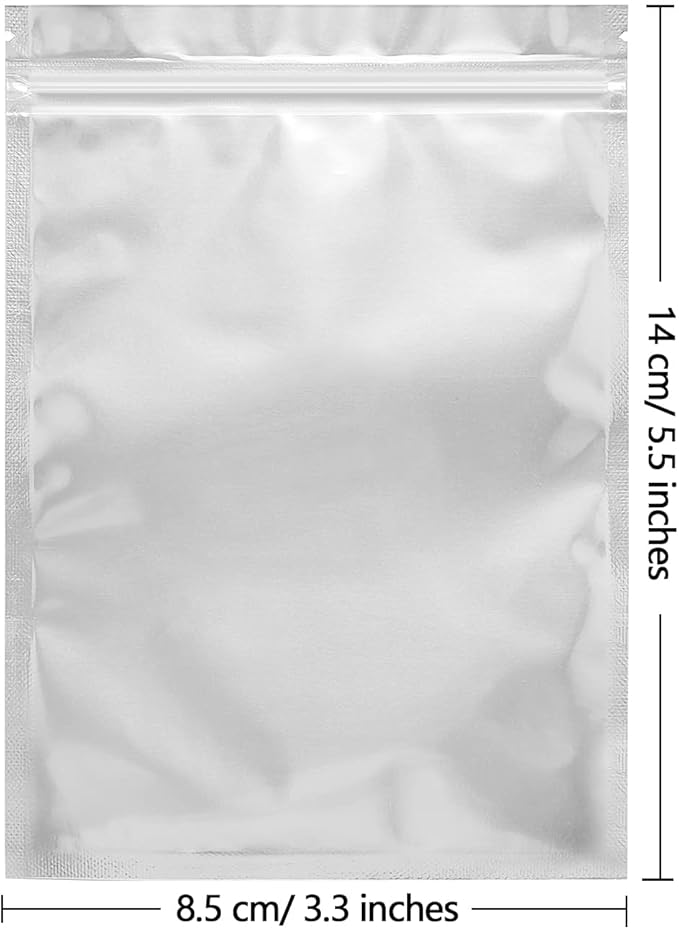100 Pack Mylar Bags for Food Storage 3.3 x 5.5 Inch Resealable Smell Proof Bags with Clear Window Aluminum Foil Packaging Pouch Bag Silver