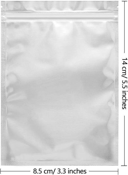 100 Pack Mylar Bags for Food Storage 3.3 x 5.5 Inch Resealable Smell Proof Bags with Clear Window Aluminum Foil Packaging Pouch Bag Silver