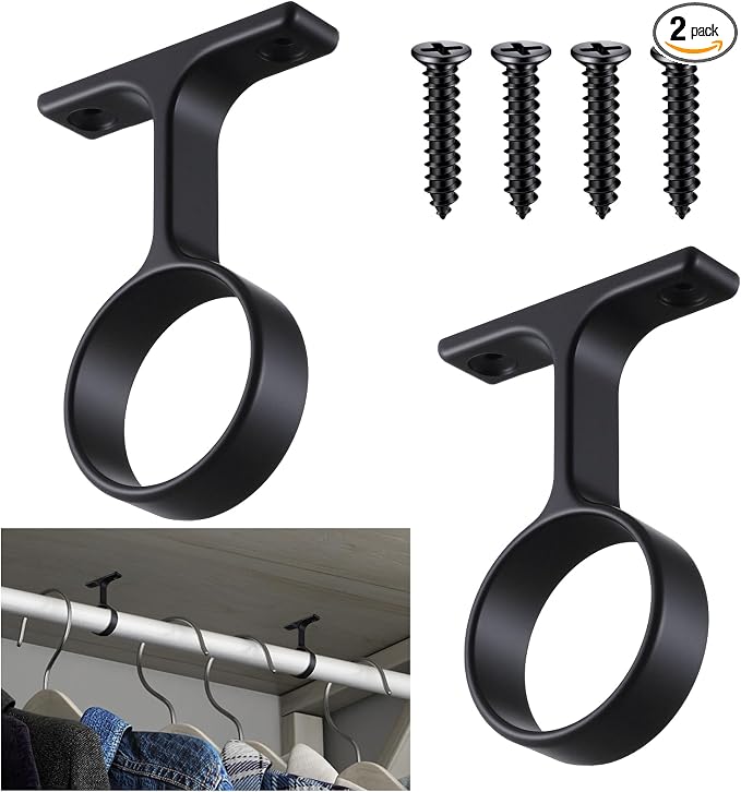 LEIFIDE 2 Pcs 1 5/16 Inch Diameter Round Wardrobe Closet Rod Suspended Center Support with Installation Screws Curtain Closet Rod Ceiling Mount Bracket for Home Wardrobe
