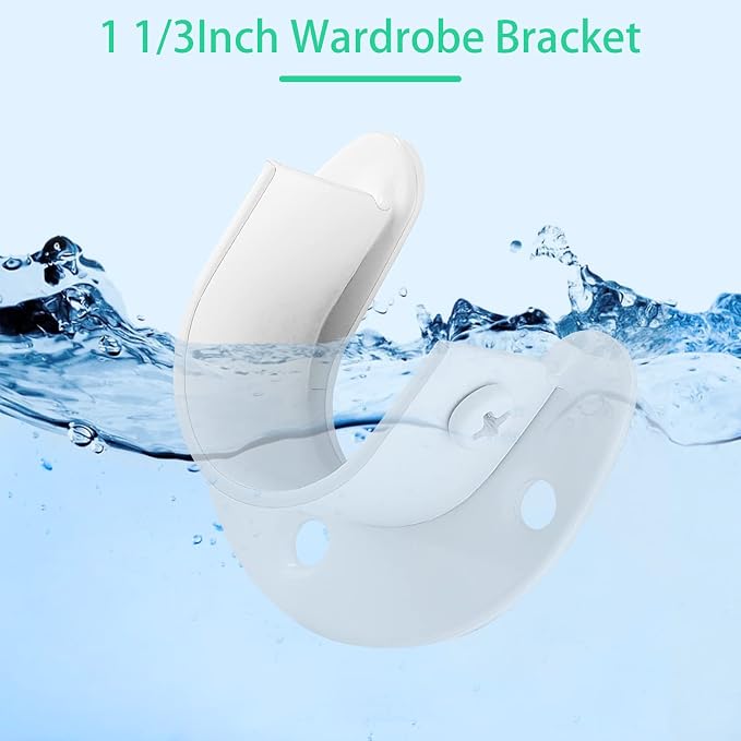 Stainless Steel Closet Rod End Supports, 1-1/3 Inch, White | 2 Packs, Wardrobe Bracket, Heavy Duty, U-Shaped with Screws