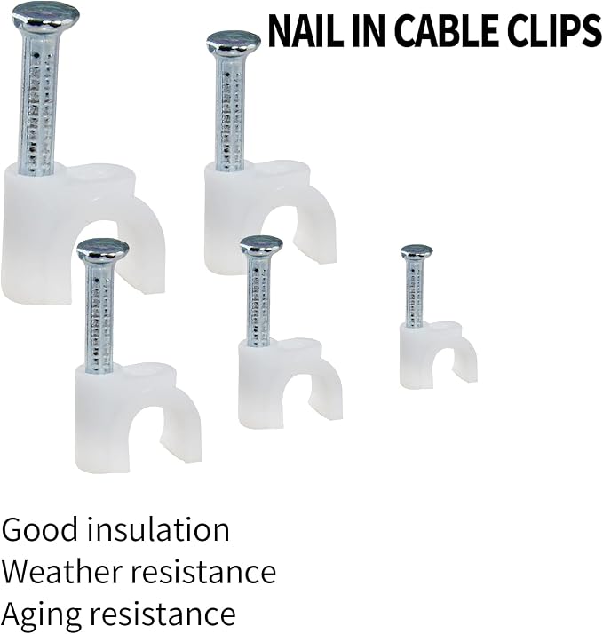 Bonsicoky 6mm White Nail Cable Clips, 100Pcs | Steel Nail, Cable Wire Management, For Ethernet Cable, For Telephone Cable, For TV Wire Cable