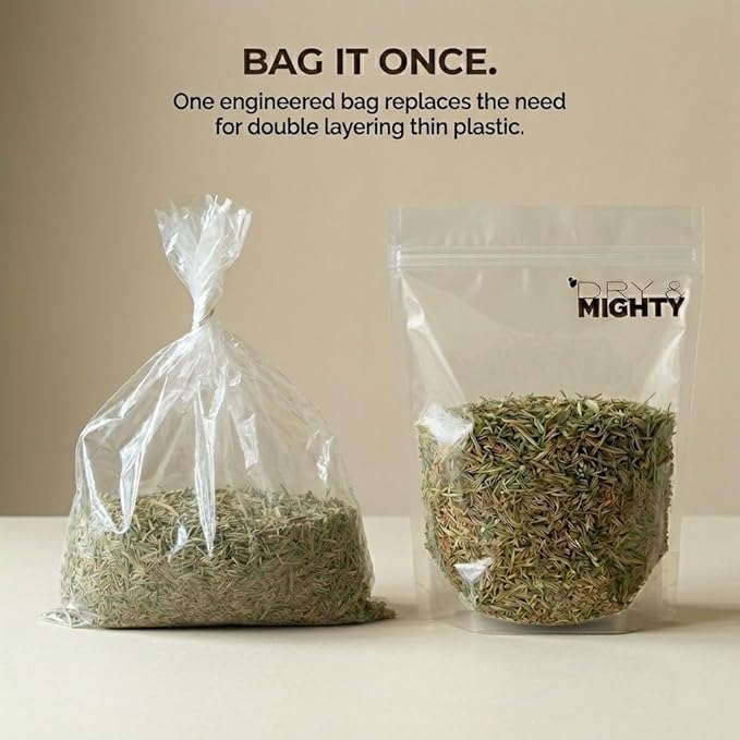 Dry & Mighty Smell Proof Turkey Bag 100 Pack Large 13"x14.5",USA Food Grade, Provides the Perfect Environment for Curing Herbs, Tear-Resistant 1LB Bags, Great for long term herb storage, Bulk