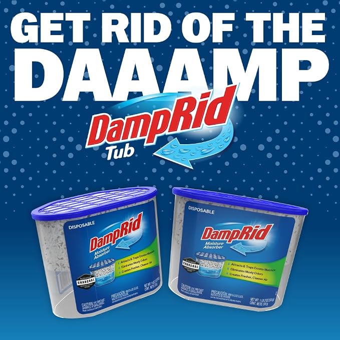 DampRid Fragrance Free Disposable Moisture Absorber & Odor Remover with Activated Charcoal, 18 oz., 3 Pack, Lasts Up To 60 Days, No Electricity Required
