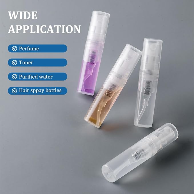 Chiallco Mini Perfume Sample Bottles, 2 ml Plastic Small Spray Bottle 10 Pack, Fine Mist, Portable Perfume Travel Refillable Bottle, Upgraded atomizer sprayer, Clear