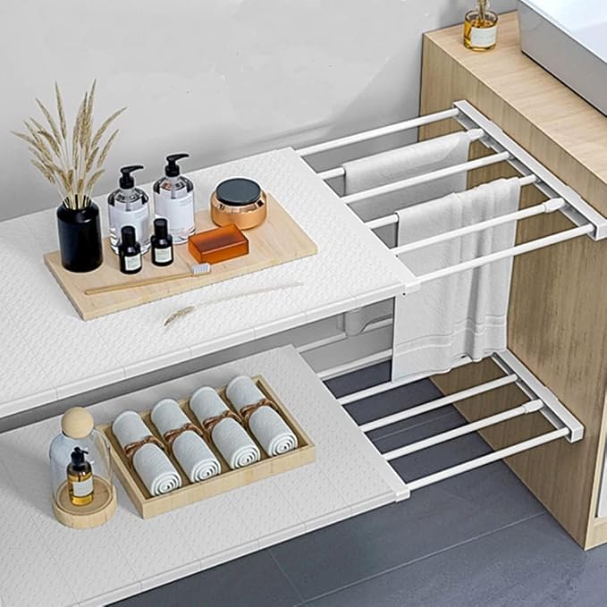 Expandable Closet Shelf Dividers Adjustable Cabinet Storage Rack Hanger Wardrobe Organizer Tension Rod Separators for Bedroom Bathroom Kitchen Bookshelf (Width 9.45 in, Length 11.8-15.75 in)
