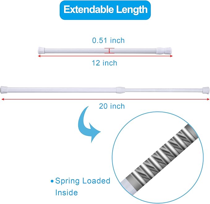 SIQUK 6 Pack Cupboard Bars Adjustable Spring Tension Rods White Refrigerator Bar Extendable Rod for DIY Projects, 12 to 20 Inches