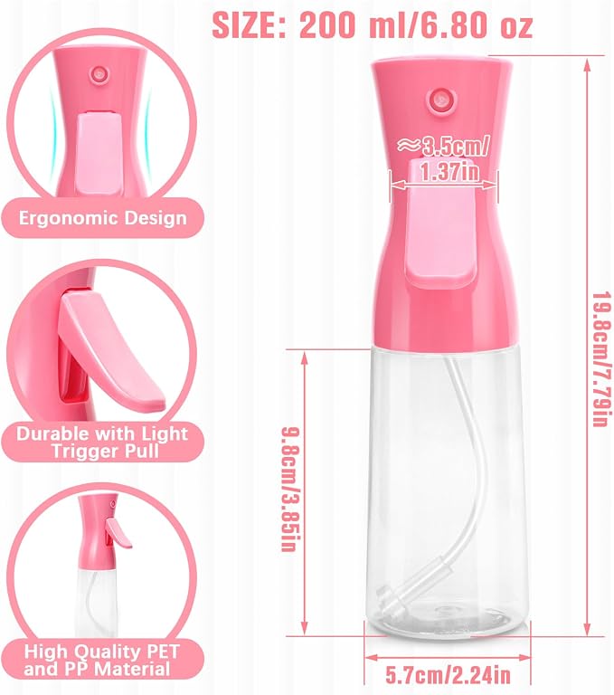 Spray Bottle For Hair,Continuous Water Mister for Hairstyling, Salons, Cleaning, Plants,Essential Oil Scents,Ultra Fine Mist Sprayer,6.8 OZ /200 ML-pink(Christmas Gifts)