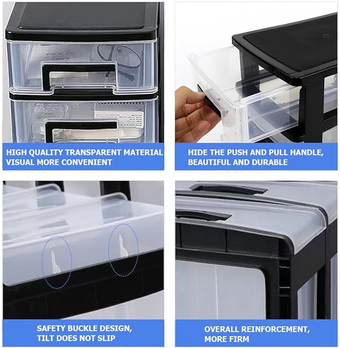 Plastic Desk Organizer,Desk Storage Box with 5 Drawers,Cosmetics Jewelry Storage Box Multifunction Storage Rack for Office School Home (Black &Transparent)