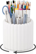 360° Rotating Pen Holder for Desk Removable Pencil Organizer, White | 7 Slots Pen Cup Cute Office Supplies and Accessories Plastic Desktop Storage Box Art Caddy for School, Work, Home