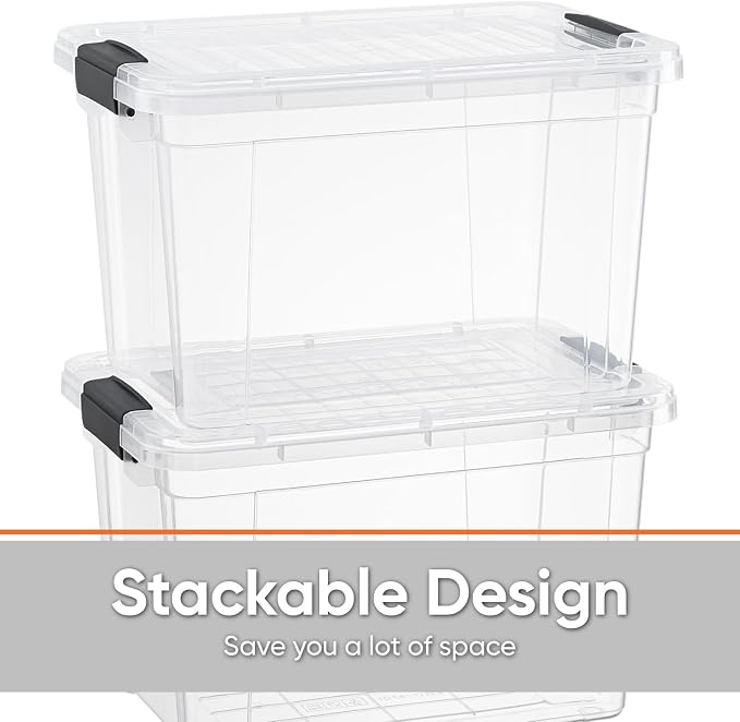 Superio Clear Storage Box with Lid, 26.5 Quart Plastic Container Bins for Organizing, Stackable Crates, BPA Free, Non Toxic, Odor Free, Organizers for Home, Office, School, and Dorm