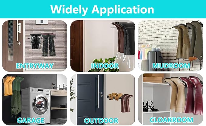 Boot Rack 8 Pairs Wader Hangers Metal Boot Hangers Wall Mount Holds- Boots Storage Organizer Tall Boots Holder for Cowboy Garage Storage Closet Entryway Outdoor Drying Black 4 Pack