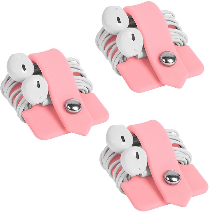 Cord Organizer Earbuds Holder Earphone Wrap Earphones Organizer Headset Headphone Earphone Wrap Winder Cord Manager Cable Winder Set of 3(Pink)